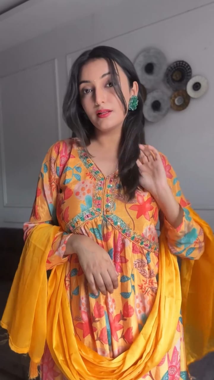Mt Haldi Special Wedding Wear Chinon Kurti With Bottom Dupatta Wholesale Market In Surat